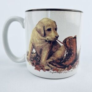 Vintage Labrador Puppies Fall Time Coffee Mug Potpourri Press Collectible 1992